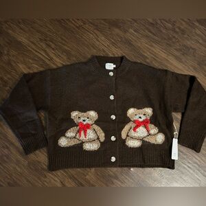 Luna Ivy Brown Cardigan with Teddy Bear Design